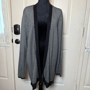 ‎NWT Croft & Barrow Sz XL Open-Front Cardigan Black & White Basket Weave Cotton